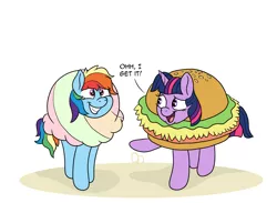 Size: 2913x2128 | Tagged: safe, artist:doodledonutart, derpibooru import, rainbow dash, twilight sparkle, burger, comic, commission, food, hamburger, hay burger, image, png, sherbet, simple background, white background