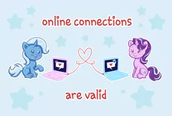 Size: 3762x2531 | Tagged: safe, artist:confetticakez, derpibooru import, starlight glimmer, trixie, pony, unicorn, computer, cute, diatrixes, duo, female, glimmerbetes, heart, image, laptop computer, lesbian, mare, motivational, png, positive message, positive ponies, shipping, startrix