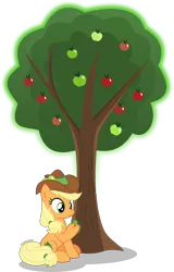 Size: 3098x4851 | Tagged: safe, artist:stellardusk, derpibooru import, applejack, earth pony, pony, apple, earth pony magic, food, image, magic, magic aura, plant coven, png, seeds, simple background, solo, the owl house, transparent background, tree