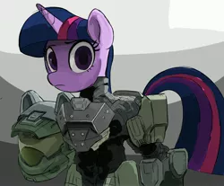 Size: 3840x3183 | Tagged: safe, artist:_ton618_, derpibooru import, twilight sparkle, pony, unicorn, armor, female, frown, halo, image, jpeg, looking at you, mare, solo, spartan, spartan armor, unicorn twilight, wip