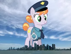 Size: 2048x1536 | Tagged: safe, artist:cheezedoodle96, artist:thegiantponyfan, derpibooru import, edit, copper top, earth pony, pony, clothes, cuffs, female, giant pony, giant/macro earth pony, giantess, highrise ponies, image, irl, jpeg, macro, manehattan, mare, mega giant, necktie, new york, new york city, photo, police pony, police uniform, ponies in real life, shirt, story included