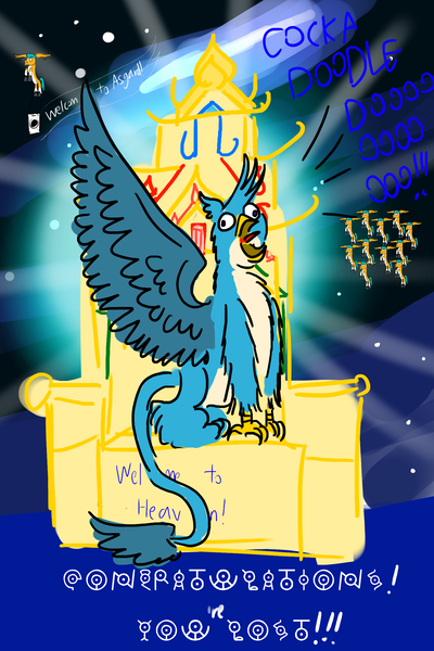 Size: 1600x2400 | Tagged: safe, artist:horsesplease, derpibooru import, gallus, hitch trailblazer, unown, absurdism, asgard, bad end, crowing, doodle, dream art, g5, gallus the rooster, gallusposting, heaven, image, insanity, png, pokémon, sad hitch, space, throne, washing machine, wing ears, wings