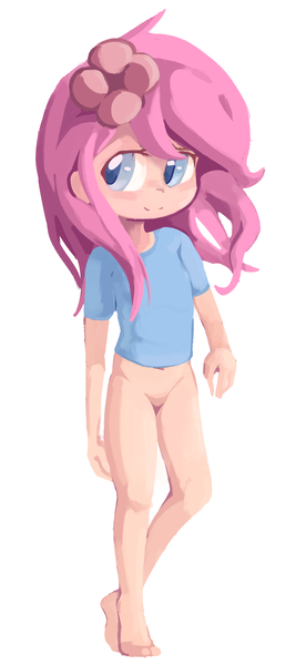 Size: 1864x4056 | Tagged: questionable, artist:parfait, banned from derpibooru, ponybooru import, oc, oc:kayla, unofficial characters only, human, bottomless, child, clothes, female, flower, flower in hair, humanized, humanized oc, image, lolicon, nudity, partial nudity, png, shirt, simple background, solo, t-shirt, underage, white background