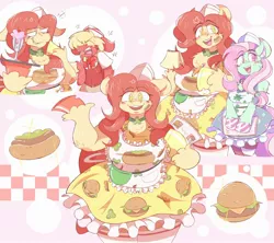 Size: 2000x1776 | Tagged: safe, artist:voreburger, derpibooru import, oc, unofficial characters only, earth pony, semi-anthro, angry, apron, burger, clothes, diner, female, food, hot dog, image, jpeg, male, meat, menu, sausage