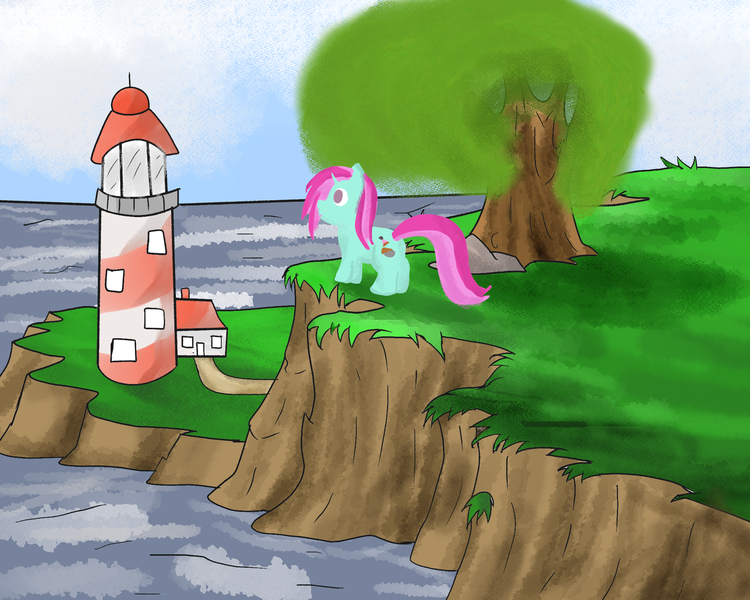 Size: 2000x1600 | Tagged: safe, artist:amateur-draw, derpibooru import, oc, oc:belle boue, pony, unicorn, cliff, image, lighthouse, male, ocean, png, scenery, scenery porn, stallion, water