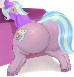 Size: 3500x3665 | Tagged: suggestive, artist:derpx1, author:bigonionbean, derpibooru import, ms. harshwhinny, trixie, oc, oc:strict talent, unofficial characters only, earth pony, pony, unicorn, butt, clothes, commission, commissioner:bigonionbean, cutie mark, dock, extra thicc, female, flank, frog (hoof), fusion, fusion:strict talent, hat, high res, horn, image, large butt, looking at you, looking back, looking back at you, mare, plot, png, solo, solo female, tail, the ass was fat, underhoof, wings