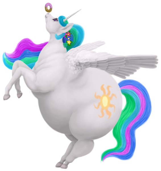 Size: 1300x1378 | Tagged: safe, artist:soobel, derpibooru import, princess celestia, alicorn, pony, atg 2022, balancing, chubbylestia, donut, eyes on the prize, fat, flower, flower in hair, food, image, newbie artist training grounds, obese, png, ponies balancing stuff on their nose, rearing