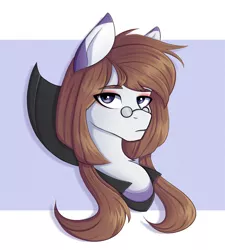 Size: 1728x1920 | Tagged: safe, artist:tanatos, derpibooru import, oc, oc:alvia, unofficial characters only, pony, bust, eye clipping through hair, eyebrows, eyebrows visible through hair, eyeshadow, female, frown, glasses, image, looking at you, makeup, mare, png, portrait, simple background, solo