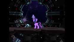 Size: 1280x720 | Tagged: safe, artist:sanav1, derpibooru import, trixie, twilight sparkle, unicorn, 3d, animated, dialogue, fifteen.ai, image, mmd, space, spaceship, video, video game reference, webm, what is a man