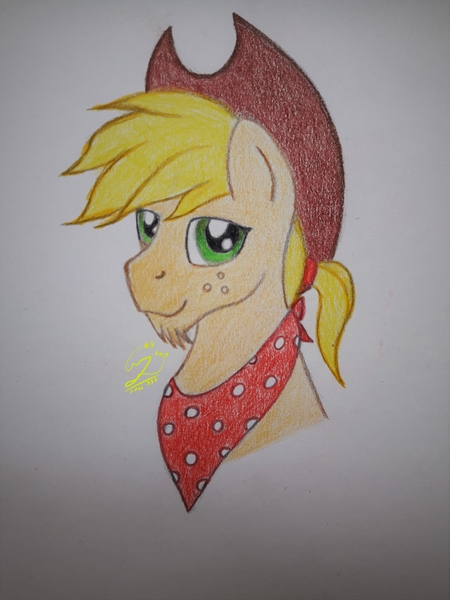 Size: 3096x4128 | Tagged: safe, artist:lennystendhal13, derpibooru import, applejack, pony, applejack (male), bust, image, jpeg, portrait, rule 63, solo, traditional art