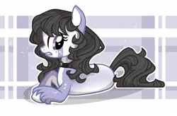 Size: 2440x1600 | Tagged: safe, artist:shore2020, derpibooru import, oc, unofficial characters only, earth pony, pony, choker, coat markings, female, image, lying down, mare, png, prone, solo, unshorn fetlocks