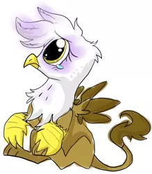 Size: 749x854 | Tagged: safe, artist:lionmushrooms, gilda, gryphon, chickub, image, looking up, png, sitting, solo, spread wings, teary eyes, wings, young gilda