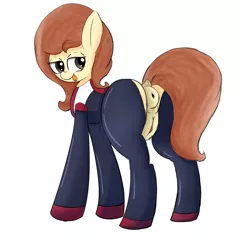 Size: 3000x3000 | Tagged: explicit, artist:hymyt2, derpibooru import, oc, oc:flani bainilye, unofficial characters only, earth pony, pony, anus, ass, bedroom eyes, butt, clitoris, clothes, costume, female, image, looking back, mare, nudity, png, ponut, simple background, tail, tongue out, vagina, vulva