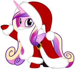 Size: 618x568 | Tagged: artist needed, safe, derpibooru import, princess cadance, alicorn, pony, belt, boots, christmas, clothes, coat, costume, fake beard, female, gloves, hat, holiday, horn, image, looking at you, mare, png, raised hoof, santa beard, santa claus, santa costume, santa hat, santa hooves, shoes, simple background, solo, transparent background, vector, wings