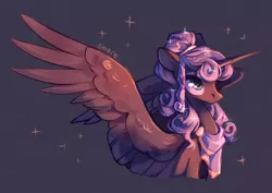 Size: 4093x2894 | Tagged: safe, artist:shore2020, derpibooru import, idw, princess luna, alicorn, pony, reflections, spoiler:comic, alternate hairstyle, artemis luna, curly hair, female, high res, image, mare, mirror universe, png, solo, spread wings, wings