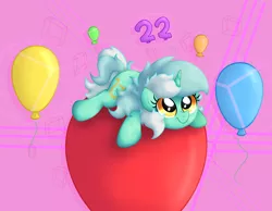 Size: 3640x2818 | Tagged: safe, artist:background basset, derpibooru import, lyra heartstrings, pony, unicorn, abstract background, balloon, cute, female, image, lyrabetes, mare, png, smiling, solo