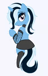 Size: 1668x2640 | Tagged: suggestive, artist:badumsquish, derpibooru import, trixie, pony, unicorn, body pillow, body pillow design, braid, clothes, derpibooru exclusive, eyeshadow, female, fishnets, goth, image, looking at you, looking back, looking back at you, lying, lying down, makeup, mare, png, prone, sitting, skirt, smiling, solo, solo female