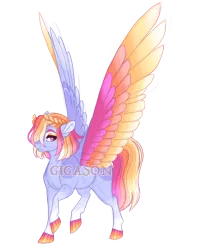 Size: 3200x3700 | Tagged: safe, artist:gigason, derpibooru import, oc, oc:azalea flame, pegasus, pony, colored wings, female, image, magical lesbian spawn, mare, multicolored wings, obtrusive watermark, offspring, parent:amber laurel, parent:rainbow dash, png, simple background, solo, transparent background, watermark, wings