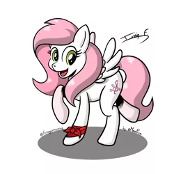 Size: 2750x2750 | Tagged: safe, artist:memprices, derpibooru import, oc, oc:sugar morning, pegasus, pony, high res, image, looking at you, open mouth, open smile, pegasus oc, png, raised hoof, raised hooves, smiling, spread wings, wings