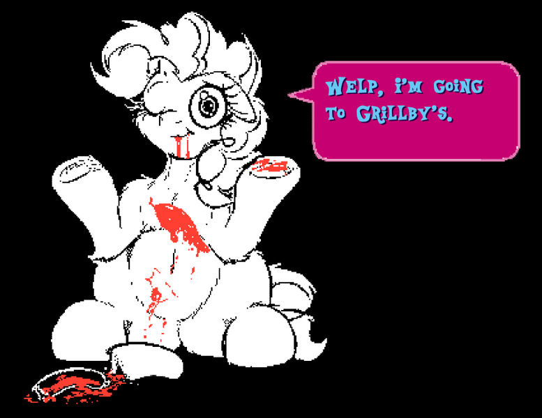 Size: 852x658 | Tagged: semi-grimdark, artist:frist44, derpibooru import, pinkie pie, belly button, chubby, crossover, fluffy, food, hooves, hot dog, image, joke, ketchup, meat, my little pony, not blood, png, reference, sauce, sausage, shitposting, shrug, sitting on hind legs, underhoof, undertale, veggie dog