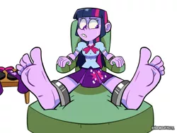 Size: 1280x962 | Tagged: suggestive, artist:yourhardnerdcollectr, derpibooru import, twilight sparkle, equestria girls, barefoot, bondage, chair, clothes, feet, fetish, foot fetish, foot focus, image, jpeg, shoes, shoes removed, socks, soles, table, toes