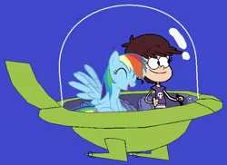 Size: 648x472 | Tagged: safe, artist:guihercharly, derpibooru import, rainbow dash, crossover, driving, glass dome, image, laughing, luna loud, png, space car, the jetsons, the loud house
