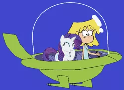 Size: 648x472 | Tagged: safe, artist:guihercharly, derpibooru import, rarity, crossover, driving, glass dome, image, laughing, lori loud, png, space car, the jetsons, the loud house