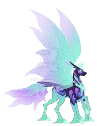 Size: 1024x1328 | Tagged: safe, artist:endilia17, derpibooru import, oc, unofficial characters only, original species, clothes, colored wings, concept, concept art, description, deviantart watermark, digital art, glow, glowing eyes, image, jewelry, multicolored tail, multicolored wings, necklace, obtrusive watermark, png, see-through, simple background, solo, spread wings, tail, transparent background, unshorn fetlocks, watermark, wings, wixen