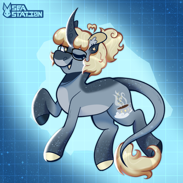 Size: 2000x2000 | Tagged: safe, artist:seasemissary, derpibooru import, oc, pony, unicorn, female, glasses, image, mare, one eye closed, png, solo, wink