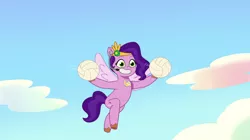 Size: 3500x1956 | Tagged: safe, derpibooru import, screencap, pipp petals, my little pony: tell your tale, spoiler:g5, spoiler:my little pony: tell your tale, spoiler:tyts01e18, g5, image, on your cutie marks, png, solo, sports, volleyball