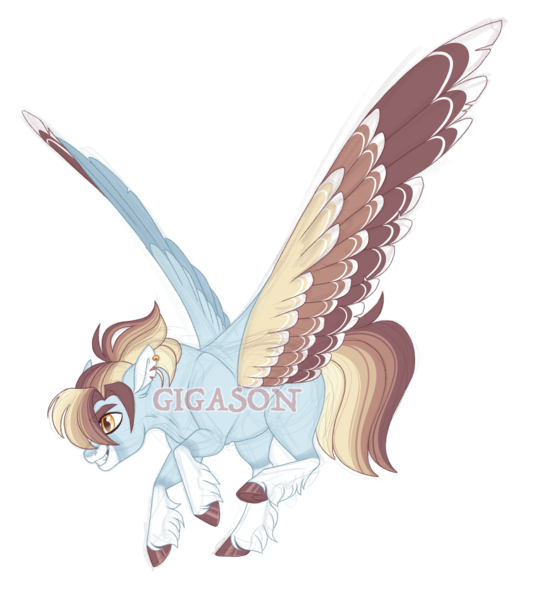 Size: 3400x3800 | Tagged: safe, artist:gigason, derpibooru import, oc, oc:joan, pegasus, pony, colored wings, female, image, magical lesbian spawn, mare, multicolored wings, obtrusive watermark, offspring, parent:daring do, parent:rainbow dash, parents:daringdash, png, simple background, solo, transparent background, watermark, wings