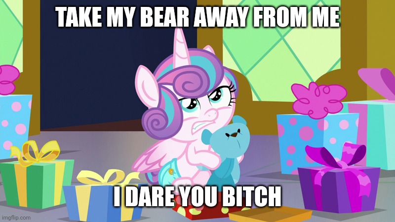 Size: 800x450 | Tagged: safe, derpibooru import, princess flurry heart, alicorn, bitch, challenge accepted, image, jpeg, vulgar