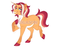 Size: 2900x2300 | Tagged: safe, artist:gigason, derpibooru import, oc, oc:carnival chic, pony, unicorn, female, image, mare, obtrusive watermark, offspring, parent:flam, parent:tempest shadow, png, simple background, solo, transparent background, watermark
