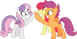 Size: 1210x613 | Tagged: safe, artist:pascalmulokozi2, derpibooru import, edit, edited screencap, screencap, apple bloom, scootaloo, sweetie belle, earth pony, pegasus, pony, unicorn, growing up is hard to do, season 9, spoiler:s09, apple bloom's bow, background removed, bow, cutie mark crusaders, female, hair bow, image, older, older apple bloom, older scootaloo, older sweetie belle, png, simple background, transparent background, trio, trio female