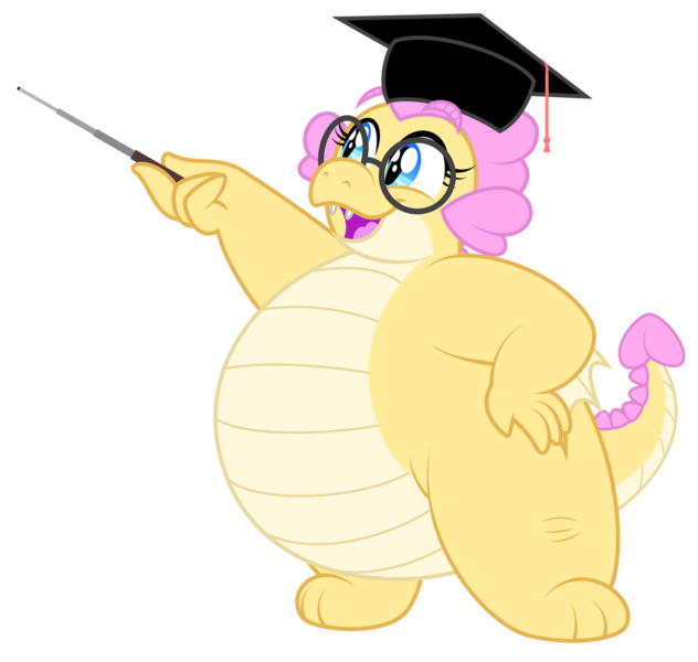 Size: 1280x1215 | Tagged: safe, artist:aleximusprime, derpibooru import, oc, oc:buttercream, oc:buttercream the dragon, dragon, flurry heart's story, belly, big belly, chubby, cute, dragoness, female, glasses, graduation cap, hand on hip, hat, heart shaped, image, plump, png, pointer, teacher