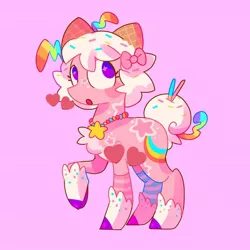 Size: 1024x1024 | Tagged: safe, artist:swirlseypop, derpibooru import, oc, oc:sugar bite, ponified, unofficial characters only, earth pony, food pony, original species, pony, bow, food, hair bow, ice cream, image, jpeg, solo, sprinkles