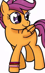 Size: 494x791 | Tagged: artist needed, source needed, safe, derpibooru import, scootaloo, pegasus, pony, 2022, bracelet, female, filly, foal, folded wings, headcanon, image, jewelry, jpeg, lesbian pride flag, looking offscreen, polyamorous pride flag, pride, pride flag, sexuality headcanon, shading practice, simple background, smiling, solo, walking, white background, wings