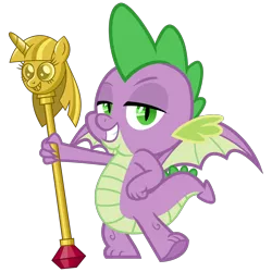 Size: 2400x2400 | Tagged: safe, artist:cheezedoodle96, derpibooru import, spike, dragon, .svg available, hand on hip, image, lidded eyes, looking at you, male, png, pose, scepter, smiling, solo, twilight scepter, vector, winged spike, wings