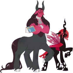 Size: 2510x2509 | Tagged: safe, artist:gobstopper, derpibooru import, changeling queen oc, oc, oc:pupae, oc:rakkit, unofficial characters only, centaur, changeling, changeling queen, taur, book, changeling oc, female, glasses, image, male, png, simple background, spread wings, transparent background, wings