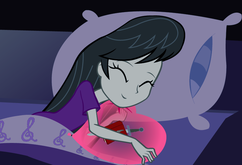 Size: 797x546 | Tagged: safe, artist:hakdurbin, derpibooru import, octavia melody, oc, equestria girls, balloon, canon x oc, clothes, cutie mark, heart balloon, image, implied oc, nightgown, pajamas, pillow, png, shipping, sleeping