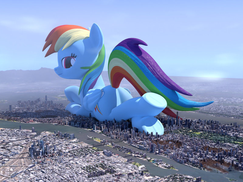 Size: 1600x1200 | Tagged: safe, artist:ravistdash, derpibooru import, rainbow dash, 3d, blender, butt, city, giga giant, huge butt, image, large butt, macro, png