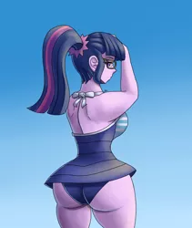 Size: 1600x1900 | Tagged: suggestive, artist:zachc, derpibooru import, sci-twi, twilight sparkle, equestria girls, breasts, butt, clothes, female, glasses, image, looking at you, looking back, looking back at you, one-piece swimsuit, png, rear view, sci-twi swimsuit, sci-twibutt, solo, swimsuit, twibutt, wide hips