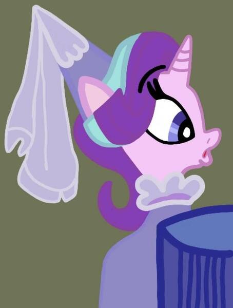 Size: 715x945 | Tagged: safe, artist:darlycatmake, derpibooru import, starlight glimmer, pony, unicorn, spoiler:comic71, amazed, clothes, costume, curious, halloween, halloween costume, hat, hennin, holiday, image, jpeg, princess, princess starlight glimmer, wow