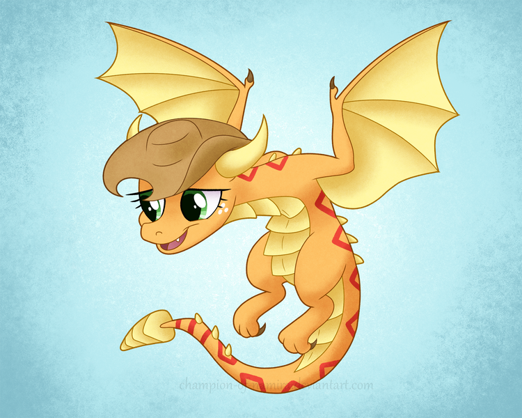 Size: 1800x1440 | Tagged: safe, artist:champion-of-namira, derpibooru import, applejack, dragon, wyvern, dragonified, dragonjack, hat, image, png, solo, species swap