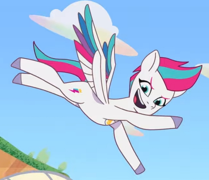 Size: 1148x993 | Tagged: safe, derpibooru import, screencap, zipp storm, pegasus, pony, my little pony: tell your tale, spoiler:g5, spoiler:my little pony: tell your tale, spoiler:tyts01e18, cropped, female, flying, g5, image, jpeg, mare, on your cutie marks, solo