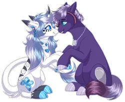 Size: 2070x1698 | Tagged: safe, artist:purplegrim40, derpibooru import, oc, unofficial characters only, earth pony, pony, unicorn, cloven hooves, duo, earth pony oc, female, hoof polish, horn, image, jewelry, leonine tail, male, mare, necklace, png, simple background, smiling, stallion, tail, transparent background, unicorn oc