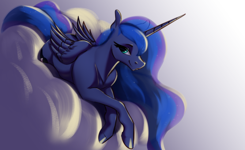 Size: 3414x2093 | Tagged: safe, artist:aquaticvibes, derpibooru import, princess luna, alicorn, pony, cloud, image, png, solo