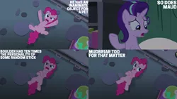 Size: 4400x2475 | Tagged: safe, derpibooru import, edit, edited screencap, editor:quoterific, screencap, pinkie pie, starlight glimmer, earth pony, pony, unicorn, season 8, the maud couple, spoiler:s08, crossed hooves, duo, female, horn, image, mare, open mouth, png, text