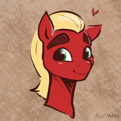 Size: 2048x2048 | Tagged: safe, artist:pfeffaroo, derpibooru import, sprout cloverleaf, earth pony, pony, bust, floating heart, g5, heart, image, jpeg, looking at you, male, portrait, solo, stallion