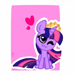 Size: 1280x1280 | Tagged: safe, artist:alicedrawing13, derpibooru import, twilight sparkle, twilight sparkle (alicorn), alicorn, pony, :3, female, floating, heart, horn, image, jewelry, jpeg, mare, one eye closed, outline, partial background, regalia, simple background, sitting, solo, white background, wink